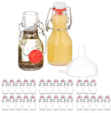 Relaxdays Mini Bouteilles en Verre, Lot de 30, Petites fioles à remplir, 50 ML, Fermeture à étrier, Transparent