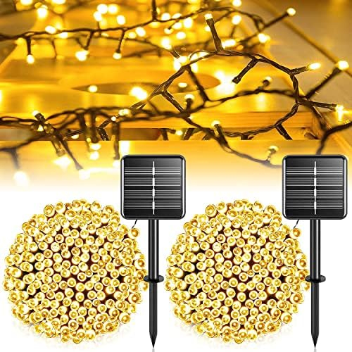A.bigwhale Solar Lichterkette Aussen Wetterfest, [2 Stück] 12M 100 LED Lichterketten Warmweiß Solarlichterkette Außen 8 Modi für Garten, Balkon, Hochzeit, Terrasse, Weihnachten, Party Deko