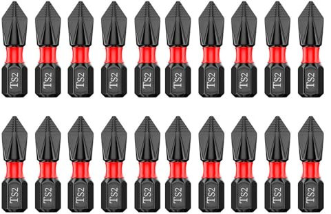 Saipor 20pcs 1/25mm PH2 Anti Slip Phillips Bit #2 Insert Bits, Magnetic Phillips Screwdriver Bit Set, Strong Magnetism Drill Bits, 1/4 Inch Hex Shank TS2 Steel Cross Impact Screws Driver Bits