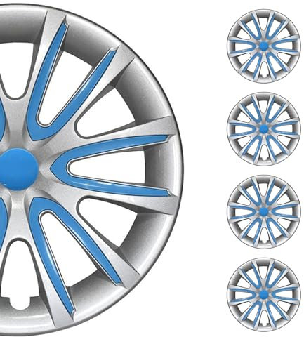 OMAC 4X Radkappen Radzierblenden Radblenden 14 Zoll Stahlfelgen Glänzend Grau-Blau