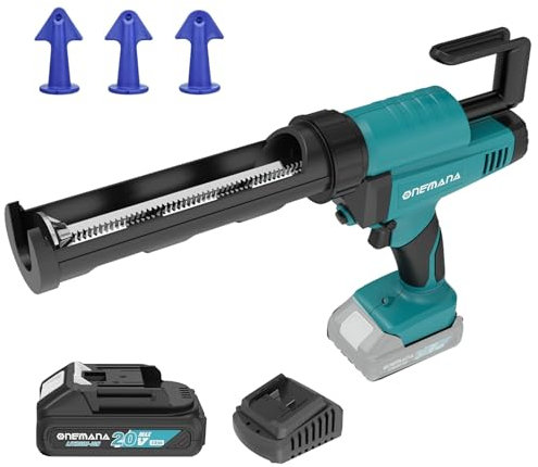 Cordless Caulking Gun Anti-drip Caulk Gun with 10oz/300ml Led Light Caulking Gun Tool 6 Adjustable Speeds Caulking Tool for Filling with Battery & Charger