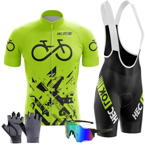 Completo Ciclismo Uomo Estivo Abbigliamento Mountain Bike Tuta mtb Maglia Ciclismo Manica Corta e Pantaloncini Bici Imbottiti Salopette Ciclismo Gel Camicia da ciclismo