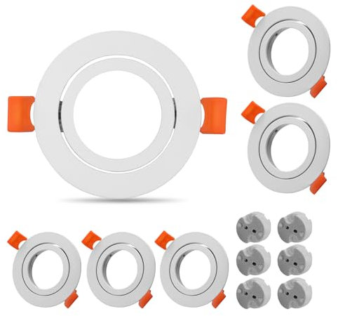 JOYINLED Einbaustrahler - 6er Set - rund schwenkbar Alu weiß, Einbaurahmen Lochdurchmesser 65mm, Decken Spot inkl. GU5.3 Fassung für LED/Halogen