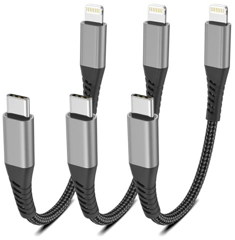 6 Inch USB C to Lightning Cable, 0.5ft Short iPhone Charger Fast Charging Cord 3pack, Nylon Braided Type C Lightning Cable for iPhone 14 13 12 11 Pro Max Xs X Xr 8/Airpods and Charging Station