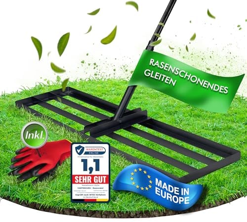 GartenGuru® [100x30cm] XXL Rasenrakel [LANGLEBIG & ROBUST] - inkl. 1,4m Stiel aus Metall - Rasenrechen aus hochwertigem legiertem Stahl - Rasen Rakel für die perfekte Rasenpflege - Lawn Leveling rake