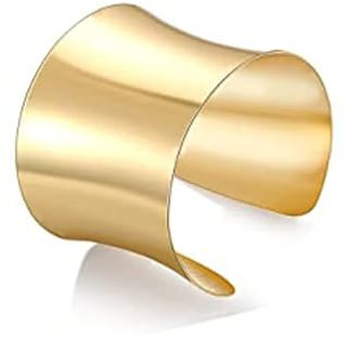 GAUEIOUR Smooth Polished Gold Hoop Open Cuff Wide Bracelet,Fashionable Metal Smooth Face Bracelet with Geometric Curved Exaggerated Alloy Bracelet(Gold)