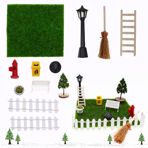 EJJUOO 12 Stück Miniatur Garten Zubehör Set, Mini Garten Möbel Deko Set, Geeignet zum Dekorieren Eines Minigartens, Weihnachtswichtel Zubehör