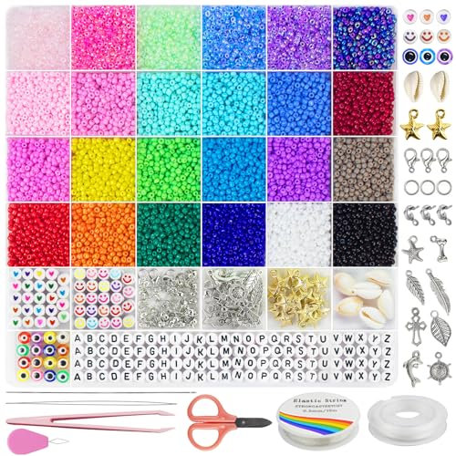 Dazhqp 3mm Perlen Für Armbänder,Armbänder Selber Machen Mit Glasperlen, Perlen Set Zum Auffädeln,Perlenset für Weihnachten Partys Kinder Feiertage DIY Bracelet Making Kit Halsketten Handwerk