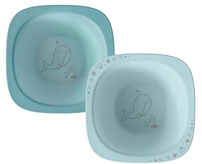 nip – Breischale | Nachhaltige und bruchfeste Babybrei Schüssel ab 4 Monaten. Ergonomische Baby Schüssel aus über 90% nachwachsenden Rohstoffen, ideal für Beikost | 2 St., Blau