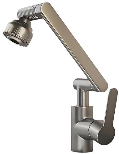 AGSYFFD Robinet d'évier de cuisine chromé à bras mécanique universel pivotant robinet de cuisine 2 modes de bec eau chaude et froide évier de cuisine domestique, robinet de lavabo de salle de bain