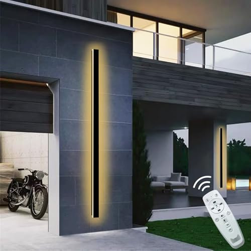 HerfsT Applique da Parete per Esterni Lunga 71 Pollici, dimmerabile, Nera, Applique da Parete per Esterni con Telecomando, luci Esterne Moderne Impermeabili IP65 per la casa
