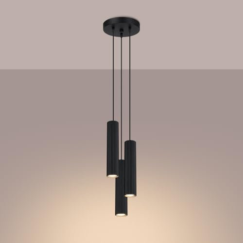 SOLLUX lighting Hängelampe Pendelleuchte Hängeleuchte Deckenlampe Lampe Decke Aluminium 3 Flammig 19,5 x 19,5 x 108 cm Karbon Schwarz