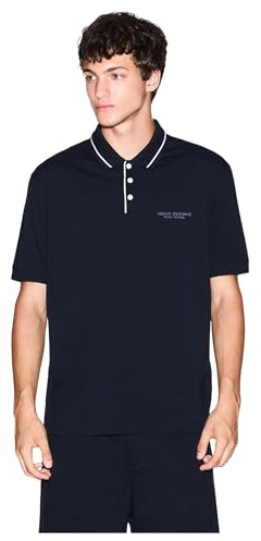 Armani Exchange Herren Essential, Striped Collar Side Milano-New York Logo Lettering Polo Shirt
