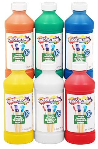 Colorations Paraben-Free Washable Tempera Paint for Kids - 8 Ounce Bottles, Set of 6 Primary Colors, Non-Toxic and Made in The USA