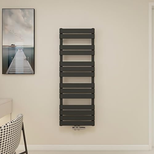 Radiateur eau chaude anthracite vertical classique basse température avec tubes panneaux en acier chauffage central H.140 x L.50 cm