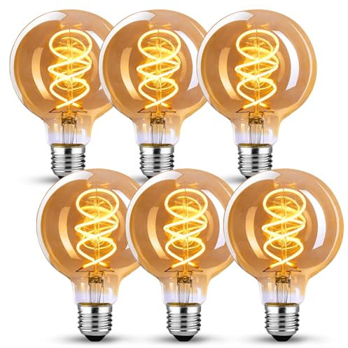 KANQIAO Edison Vintage Glühbirne E27, E27 LED Vintage Dimmbar 4W Retro LED Lampe Warmweiß Edison Glühbirne E27 Vintage Ideal für Nostalgie und Retro Beleuchtung im Haus Café Bar - 6 Stück (G80 SLX)