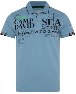 Camp David Herren Pikee-Polo mit Logo Artworks Smokey Sky XL