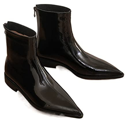 ETZRYSYB Stivali da donna Stivaletti da donna in pelle con tacco basso Cerniera a punta Scarpe autunnali primaverili Stivali corti neri da donna., nero, 40 2/3 EU