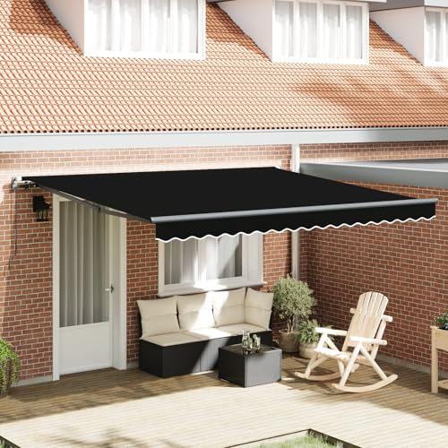 IKAYAA Toldos Retráctil 400 x 300 cm, Toldo Enrollable Aluminio y Poliéster, Toldo Articulado Retractil con Brazo, Toldo Retráctil Exterior para Balcón y Veranda Negro