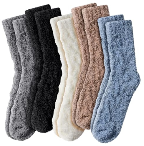 Fullogo Fluffy Socks Womens - 5 Pairs Thermal Bed Cosy Socks for Women 4-7 Warm