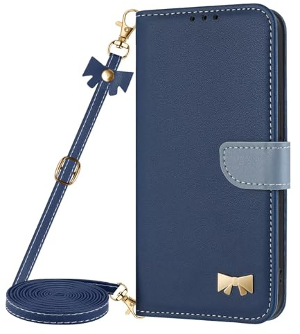 Armor Handykette Hülle für Oppo A96 4G/A76 4G/A36 4G mit Band Halsband Lanyard (abnehmbar die Kordel) Handyhülle,Klapphülle Premium Klappbar Flip Case Tasche Magnet Kartenfach Standfunktion,Dunkelblau