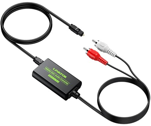 LiNKFOR 192kHz Optical to RCA Converter - 1.8m/5.91ft Cable Long Digital to Analog Audio Converter Built-in Audio Amplifier Chip SPDIF to RCA Adapter for HDTV Blu Ray DVD