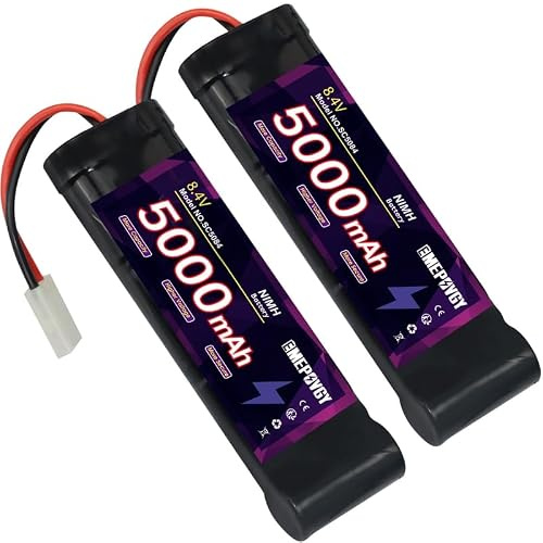 EMEPOVGY Lot de 2 batteries NiMH rechargeables 8,4 V 5000 mAh avec prise Tamiya