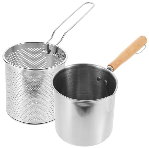 DIYEAH Freidora Pequeña de Acero Inoxidable con Cesta Portátil para Cocina Doméstica Olla para Freír Rápida y Ahorro de Aceite para Menaje y Peroles de Cocina