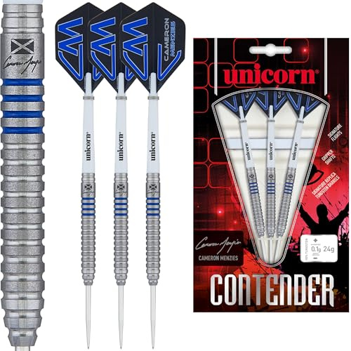 Unicorn Cameron Menzies | Phase 2 | 90% Tungsten Barrels with Machined Grip Rings 4 Painted Scotland Blue | Steel Tip Darts Set | Cammy | Durable Stunning Ultrafly Flights | Silver Points | 21g