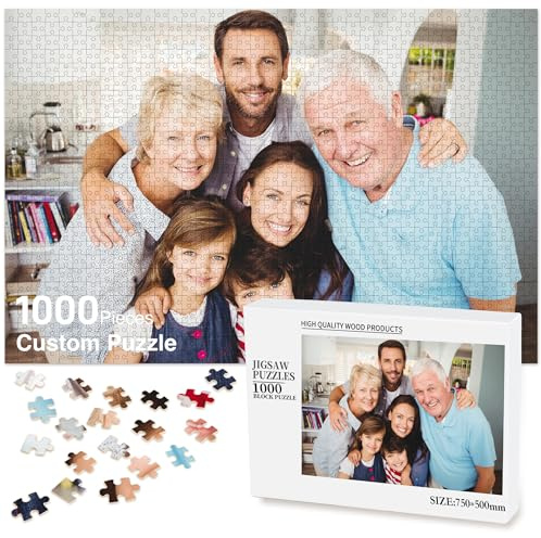 Easycosy Personalised Photo Jigsaw Puzzle 1000/500/300 Pieces for Adults Custom Picture Text Birthday Anniversary Memorial Personalised Gifts for Women Men Her Him Family Kids - Horizontal/Vertical