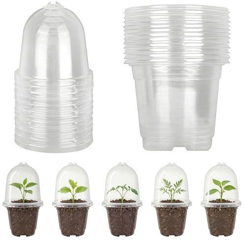 HIGA-JKL 10 Stück Transparente Anzuchttöpfe mit Feuchtigkeitskuppel 9cm Kleine Blumentöpfe aus Kunststoff mit Ablauflöchern und Deckel für Sukkulenten Orchideen Setzlinge ideal für Umpflanzen