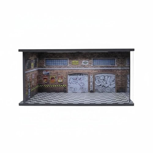 FytStycale Diorama Garage 1:64 Design Realistico Modellino Officina con Luci Alimentazione USB Scatola Espositiva Officina Auto per Scaffale