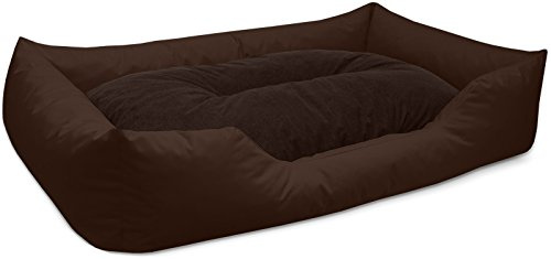 BedDog Hundebett Mimi, Hundesofa aus Cordura, Microfaser-Velours, waschbares Hundebett Vier-eckig mit Rand, Hundekissen für drinnen, draußen, XXL, braun