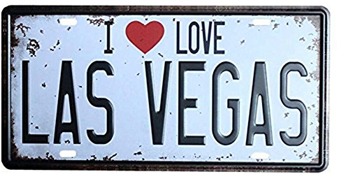 eureya Retro Vintage Auto License Plate Cover Auto Tag Home/Cafe Bar/Pub/Restaurant/Ausstellung Wall Decor Art Poster, I Love LAS Vegas, 6 x 12
