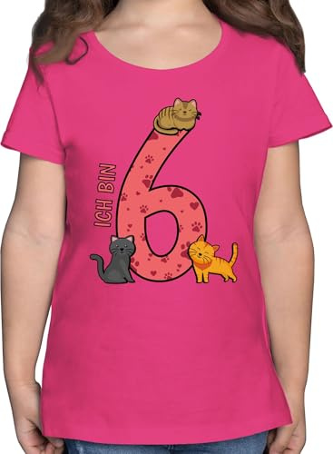 Shirtracer - T-Shirt Mädchen - 6. Geburtstag - Ich Bin sechs Aquarell Pferd