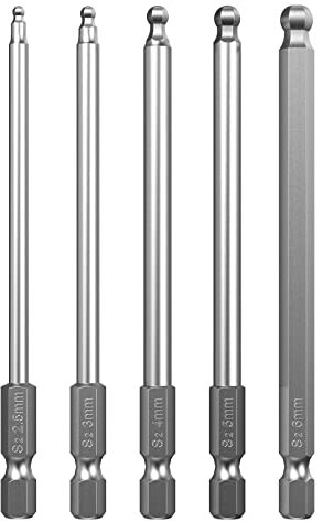 OUNONA Magnetic Ball Screwdriver Bits Ball End Hexagon Head Hex Set 2.5mm 3mm 4mm 5mm 6mm Screwdriver Bar Bits 100mm - 5 Pcs