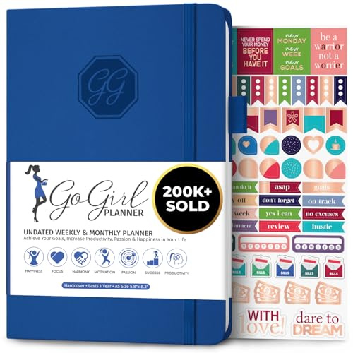 GoGirl Planner for Women, Undated Weekly Agenda Journal, Royal Blue | 14.5 x 21cm in personal & work organizer, weekly, monthly & daily time management, life goal & productivity daily notebook
