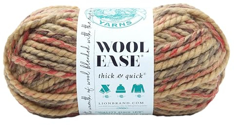 Lion Brand Yarn Wool-Ease Thick & Quick, Super Bulky Wool Blend Yarn for Knitting, Crochet, and Crafts, Jam Cookie, 1 Pack