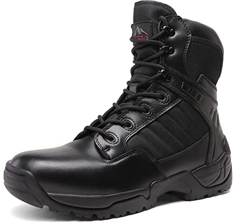 NORTIV 8 Stivali da Lavoro Tattici Militari da Uomo Escursionismo Pelle Stivali da Combattimento,Size 40,Nero,Desert