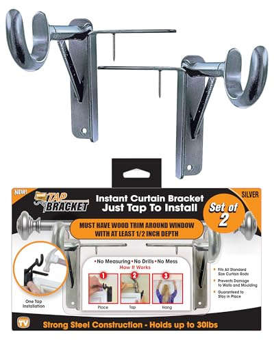 Spark Innovators Tap Bracket, No Drill Curtain Rod Brackets, 2-Pcs, Silver