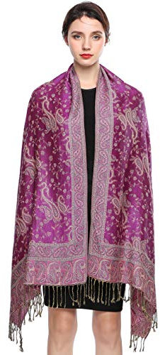 EASE LEAP Sciarpa Pashmina per donna scialle avvolgente caldo di lusso con sensazione di seta Hijab Paisley in colori ricchi con frange 200 * 70cm/(10-Fucsia)
