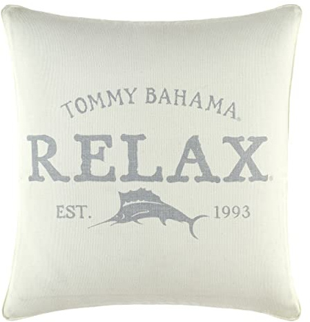 Tommy Bahama - Throw Pillow, 100% Soft Cotton with Zipper Closure, Decorative Pillow for Bed or Couch (18 x 18, Relax Grey)