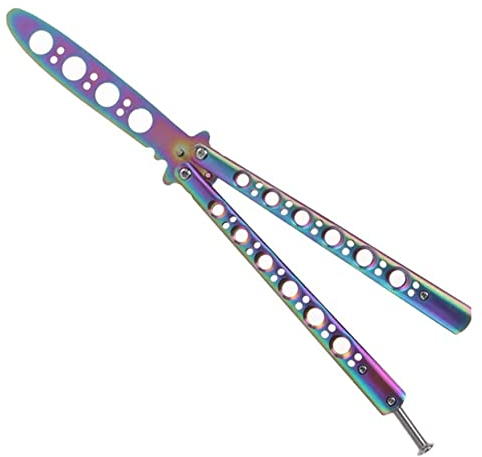 Lancoon Couteau à papillons et peigne formateur Metal Practice Balisong Couteau en acier émoussé avec gaine formation couteau sûr