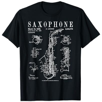 Saxophone Old Vintage Patent Drawing Print T-Shirt