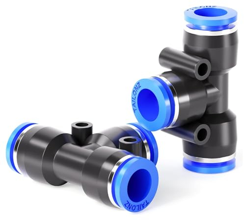 TAILONZ PNEUMATIC 8mm OD T-Stücke Kunststoff Schnellverschraubungen 3 Wege Rohr verbinden Push Fit Push Lock PE-8 (Packung mit 10)