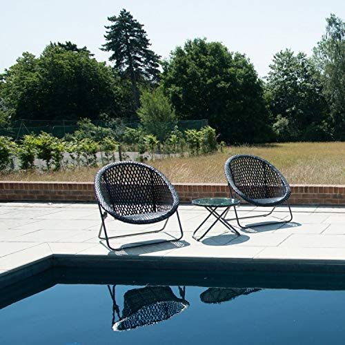 Dawsons Living Faux Rattan Bistro Set - Choice of Colours - Conservatory Garden Patio and Decking Furniture Chairs and Glass Top Table Set (Black)