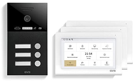 GVS - IP Video Türsprechanlage 3 Familienhaus mit Türöffner, HD Kamera, 3X 7 Zoll Monitor & App - Smarte Video Türklingel mit Kamera & Gegensprechanlage (AVS1368A)