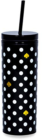 Kate Spade New York Insulated Tumbler with Reusable Silicone Straw, Black 20 Ounce Acrylic Travel Cup with Lid, Polka Dots