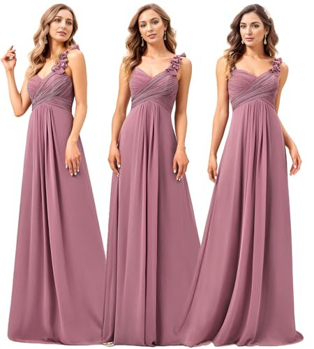 Ever-Pretty Vestito da Sera e Cerimonia Elegante Una Spalla Linea ad A Chiffon Lunghezza del Piano Vestiti da Damigella Orchidea 52EU