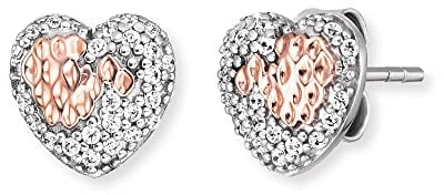 Engelsrufer Damen Ohrstecker Bicolor aus Sterling Silber in silber und roségold - Steckverschluss - besetzt mit 50 weißen Zirkonia Steinen - nickelfrei - 9mm